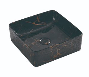 BACHA DE LOZA CUADRADA NERO MARQUINA DORADA - MEDIDAS 36,5CM*36,5CM*12,5CM